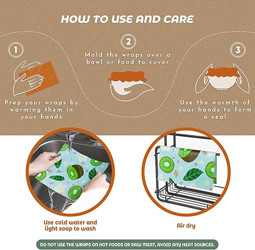 Miniatura 43 de Akeeko Envolturas reutilizables de cera de abejas – Surtido de 9 paquetes, reutilizables, sin plástico, almacenamiento de alimentos 5 pequeñas, 2