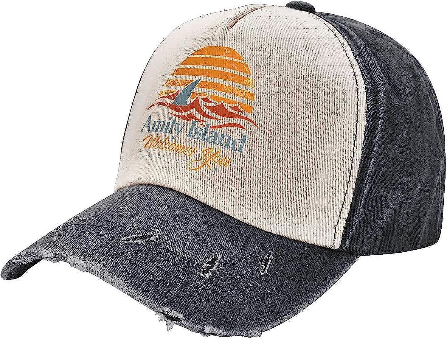 Jaws Amity Island Hats Distressed Baseball Caps Washed Dad Trucker Denim Cowboy Hat