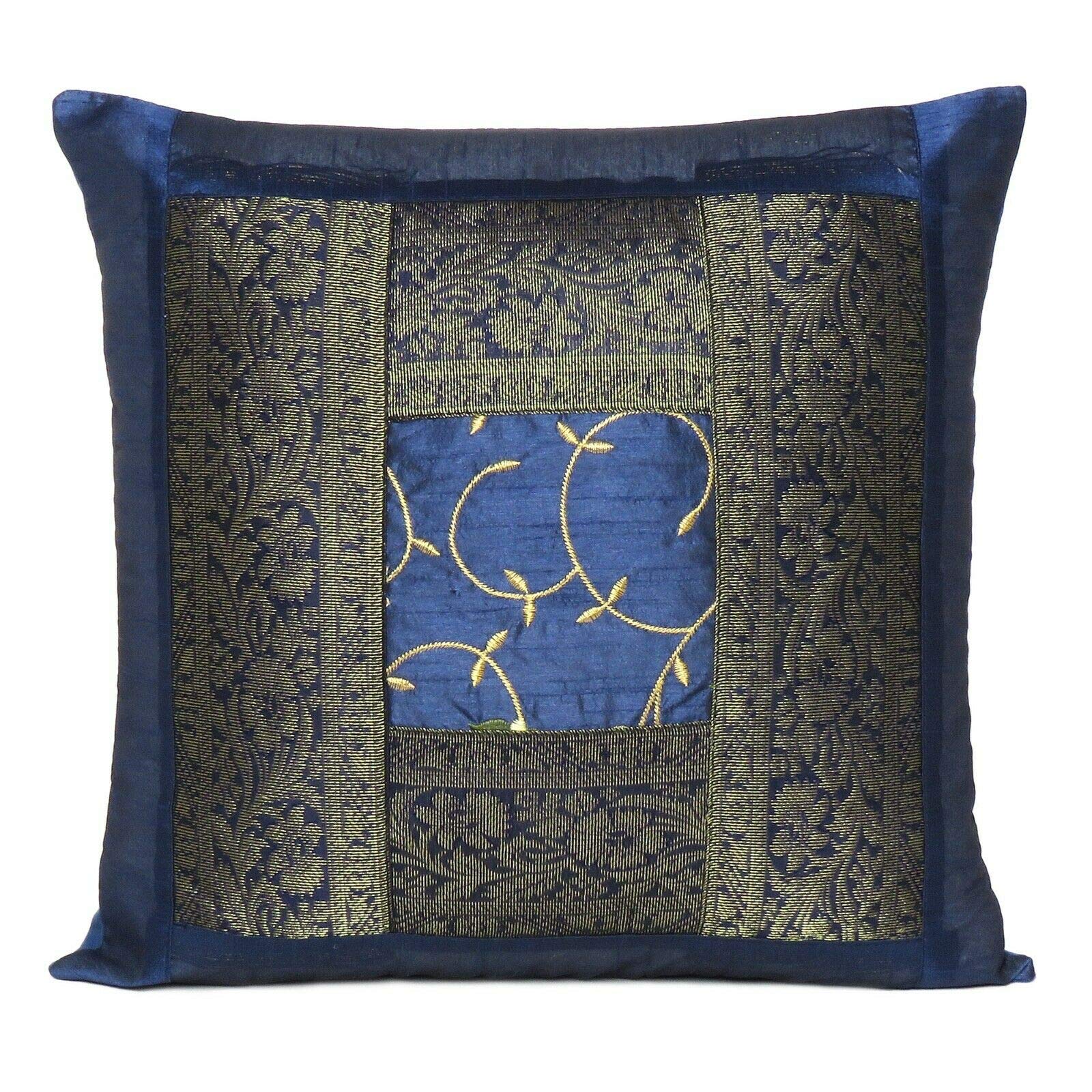 Marubhumi - Set di 5 federe per cuscino in seta con ricamo a mano, stile etnico indiano, 45,5 x 45,5 cm (come da immagine