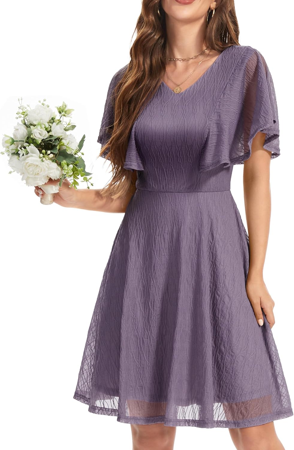 Wedtrend Women's Wedding Guest Dress Flutter Sleeves Cocktail Dresses Lace Semi Formal Dress