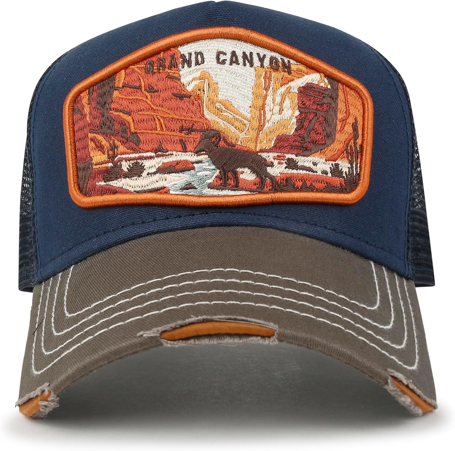 ililily Premium Howels Embroidery Vintage Baseball Cap Distressed Trucker Hat