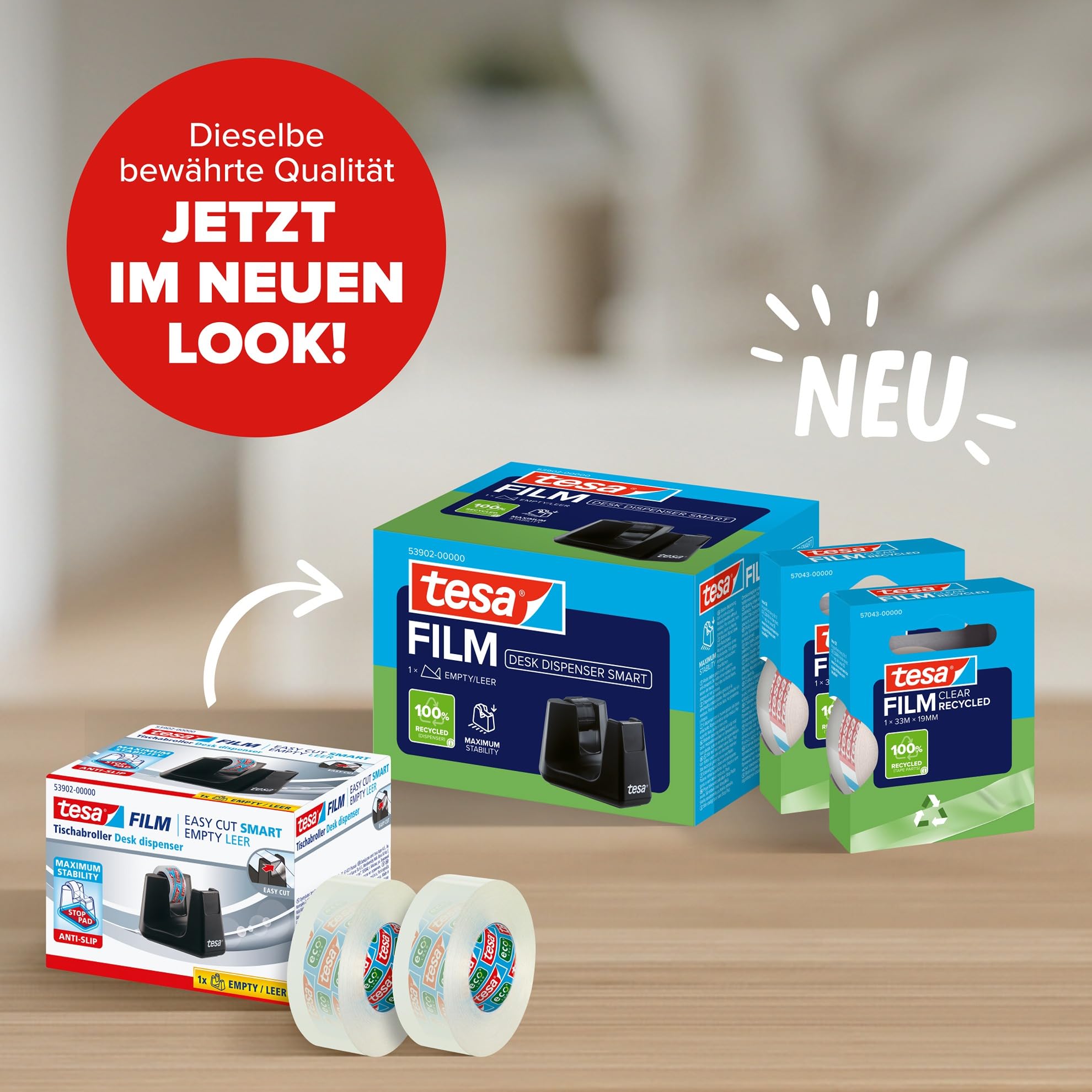 Tesa 53905 dyspenser stołowy Easy Cut Smart czarny 19 mm x 33 m wraz z 2 Ro