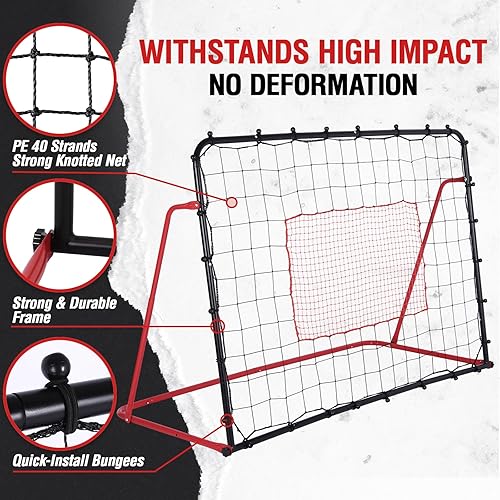 Miniatura 5 de Red de rebote de fútbol, 10 ángulos ajustables de 6 x 4 pies para pasar, control de pelota y práctica de voleibol, fácil instalación, red de