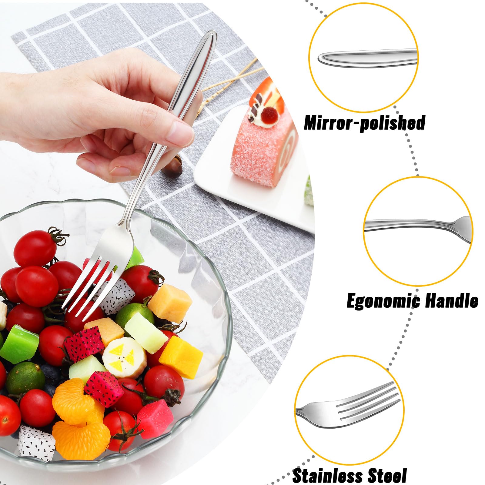 Set di forchette da 36 pezzi, in acciaio inox, 19,8 cm, forchette per posate, forchette eleganti e moderne, forchette da tavola per casa, cucina, ristorante, lavabile in lavastoviglie