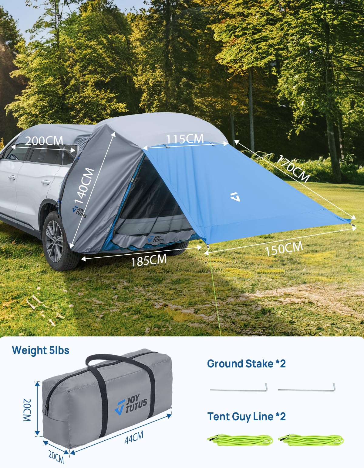 JOYTUTUS Tienda de campaña universal para portón trasero, SUV, impermeable, con mosquitera y protección solar para senderismo y camping