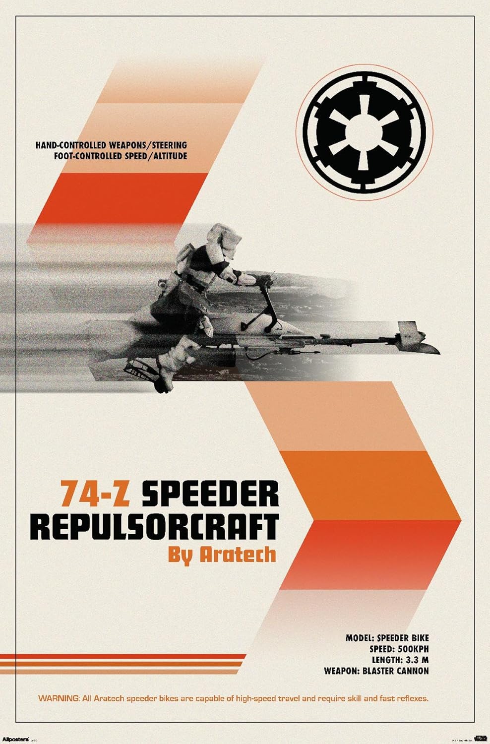 Trends International Star Wars: Moving At Lightspeed - Speeder Bike Wall Poster, 34L x 22.4W, Premium Unframed Version