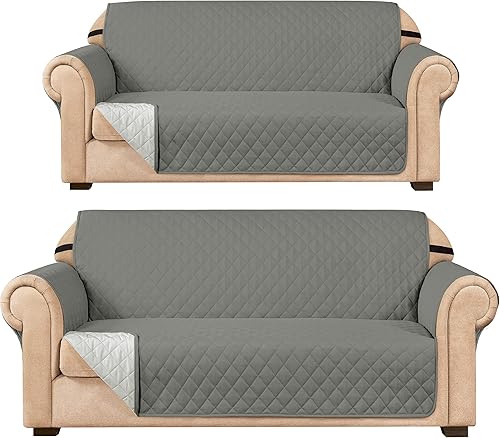 Miniatura 60 de SUBRTEX Juego de funda de sofá incluye fundas de sofá biplaza y silla, protector reversible de muebles de primera calidad con correas elásticas para