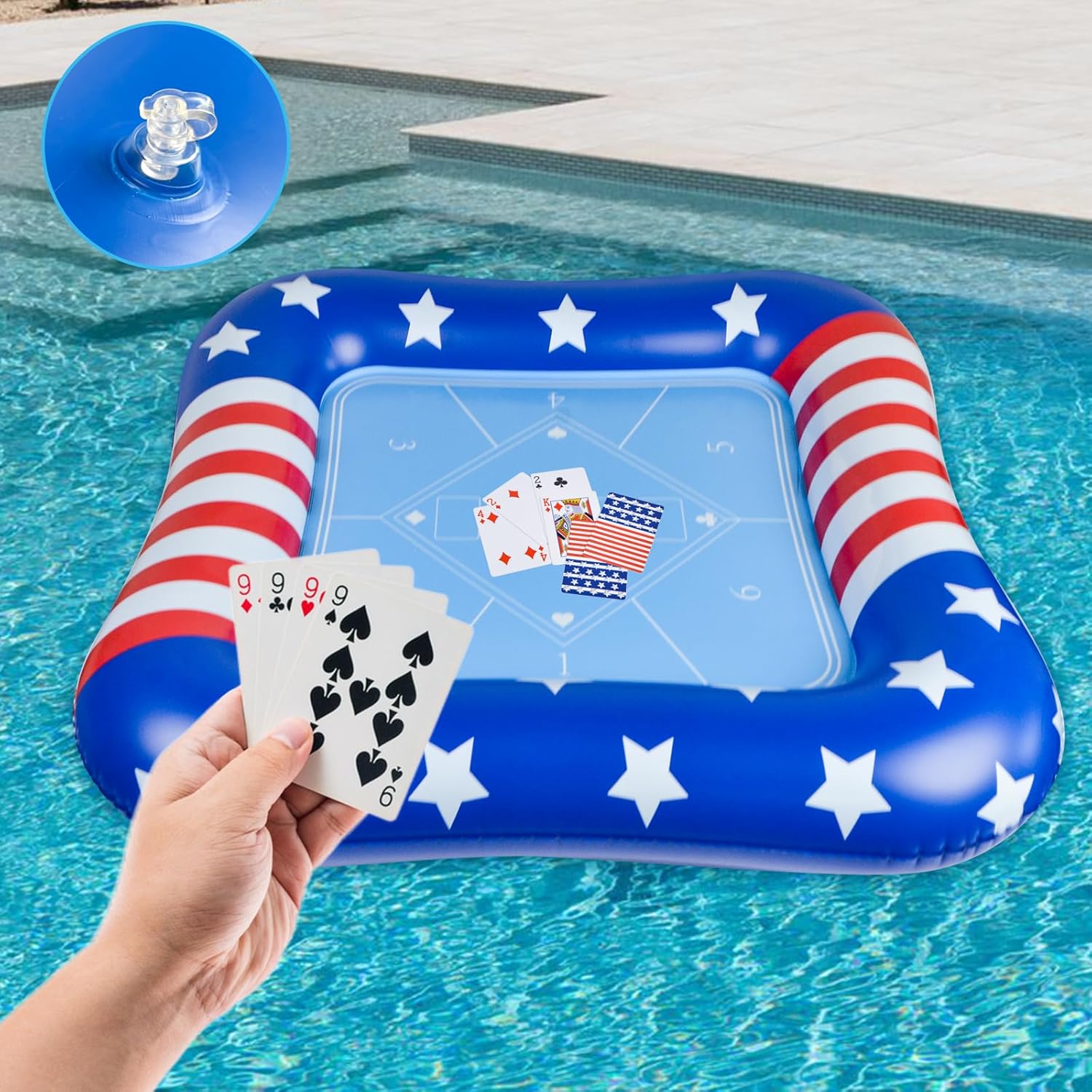succulentlovers Large Inflatable Card Table for Pool with Waterproof Playing Cards - 41 Inches Waterproof Playing Cards for Pool Floating Games Table for Pools Summer Party Outdoor Beach Party