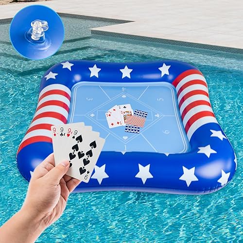 Miniatura 5 de succulentlovers Mesa de cartas inflable grande para piscina con naipes impermeables  41 pulgadas impermeable para piscina, mesa de juegos flotantes