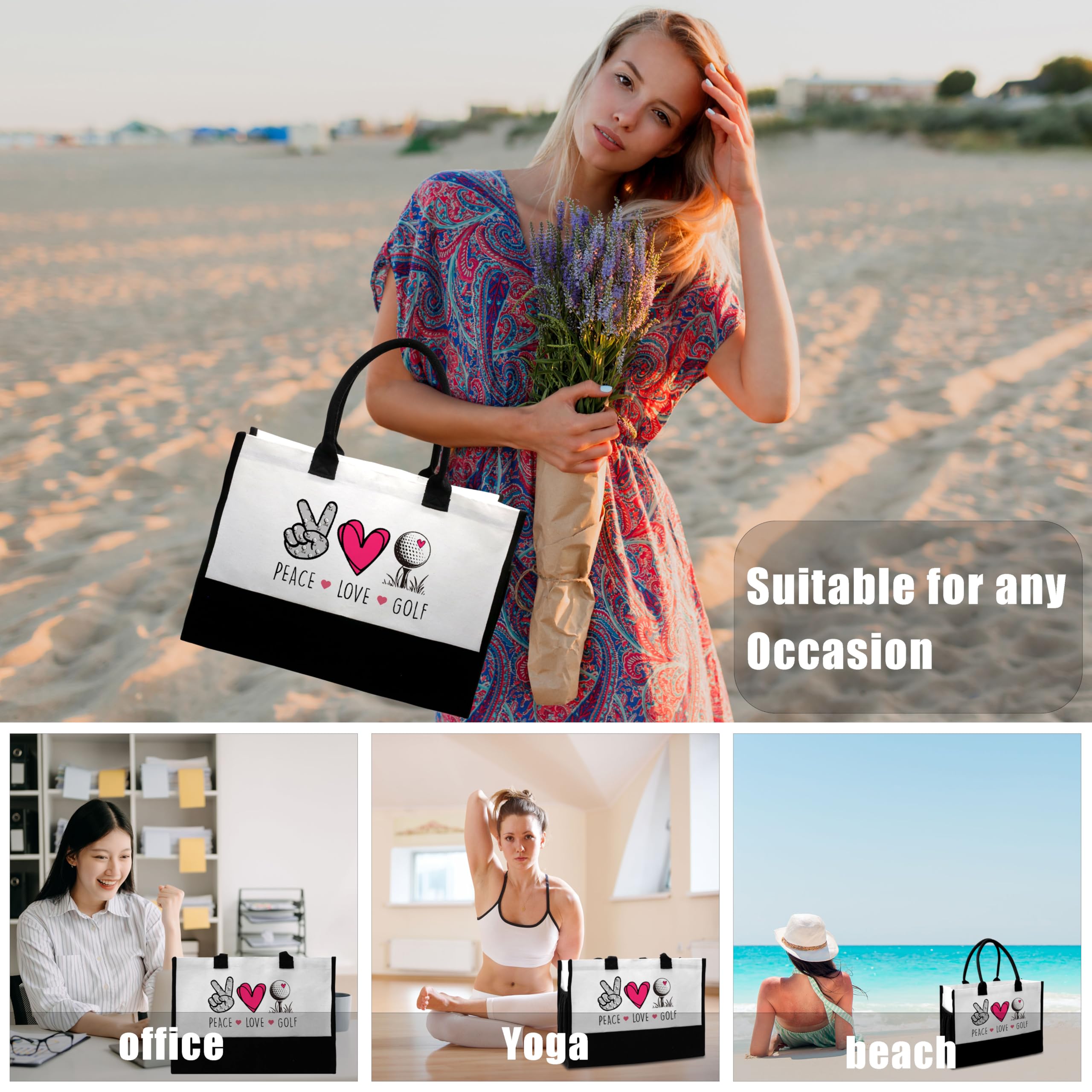 Peace Love Softball Tote Bag with Pockets for Women - A01-A08