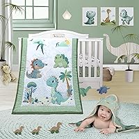 TrenD'Lay Unisex Baby Dinosaurs 4-Piece Crib Bedding Set: Comforter, Fitted Sheet, Skirt & Bib for Cozy Nursery Decor