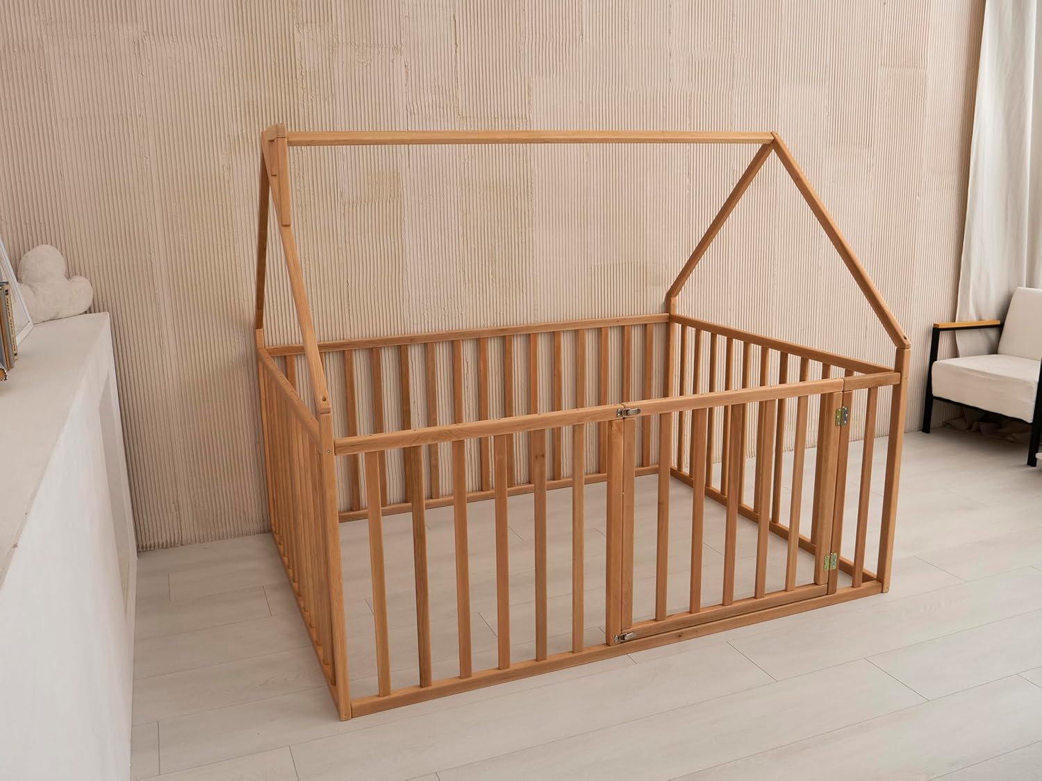 Toddler Bed with Rails - Montessori Floor Bed High Rails - Extra Tall Montessori Floor Bedframe by BUSYWOOD, (Small/Twin/Full/Queen/King Size), Alder Wood, Handmade in Europe (Model 21)