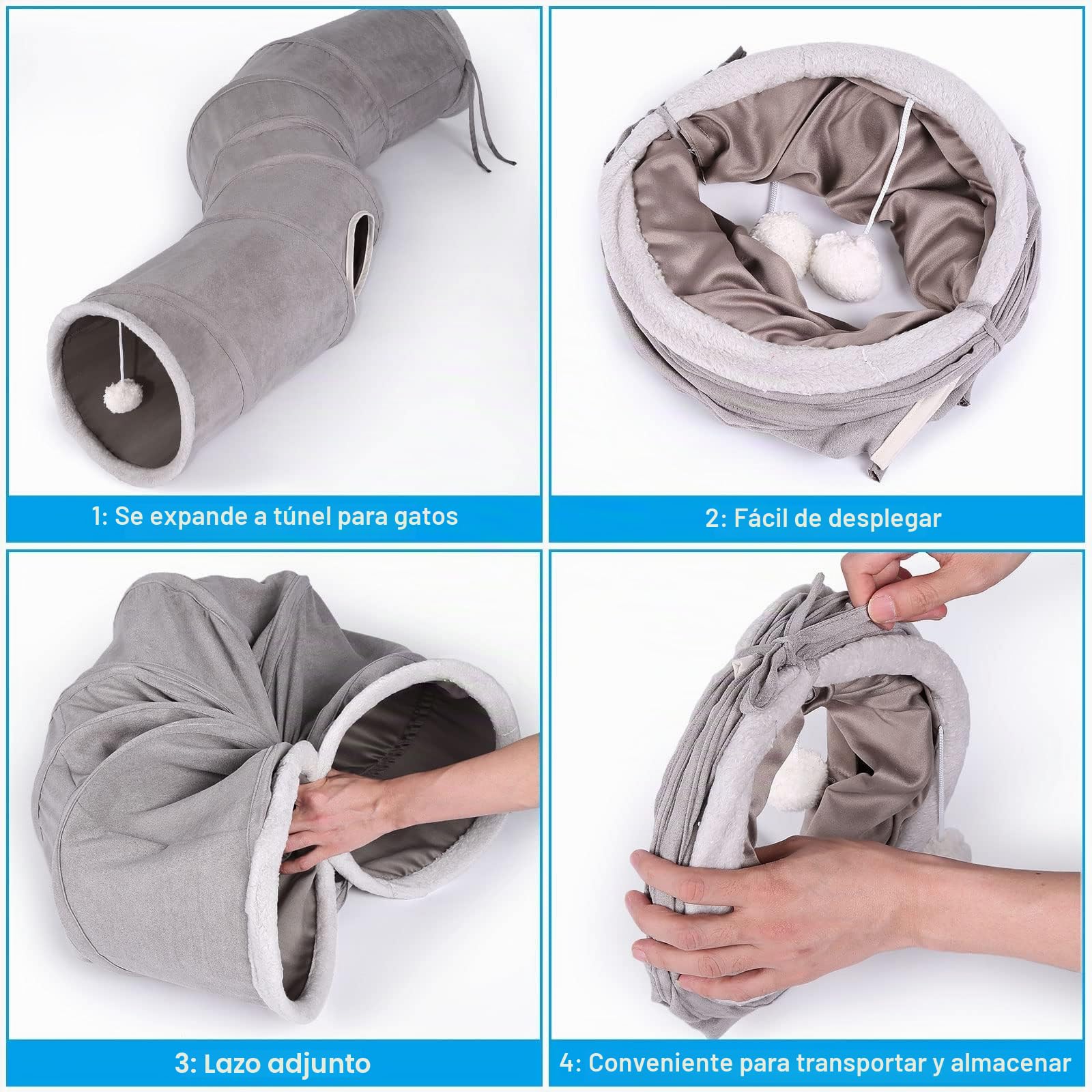 Ownpets Túnel para Gatos, Juguetes para Gatos Tunel, Túneles en Forma de S, Extensibles y Plegables, Túneles para Gatos y Tubos para Interiores, Gatos, Cachorros, Conejos y Gatitos, 120 x 25 cm