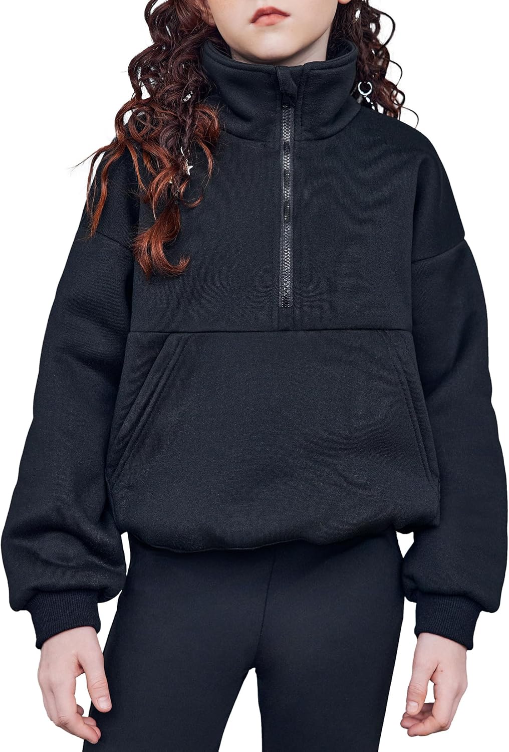 Arshiner Girls Half Zip Sweatshirt with Drawstring Hem Fleece Quarter Zip Pullover Sweatshirts Fall Clothes for Teen Girl