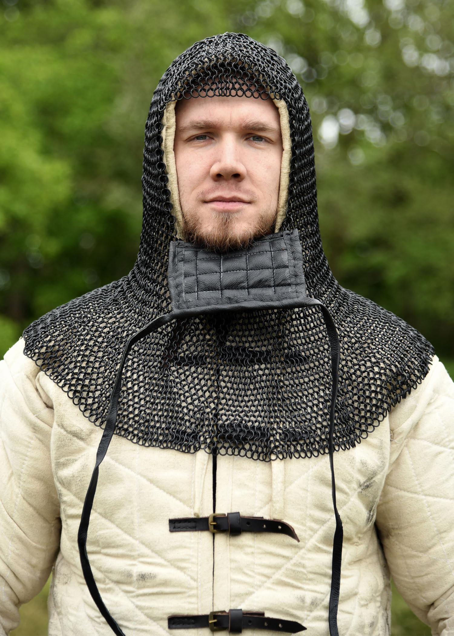 Kettenhaube de section carrée protège-dents iD8mm bruni-âge, viking, lARP