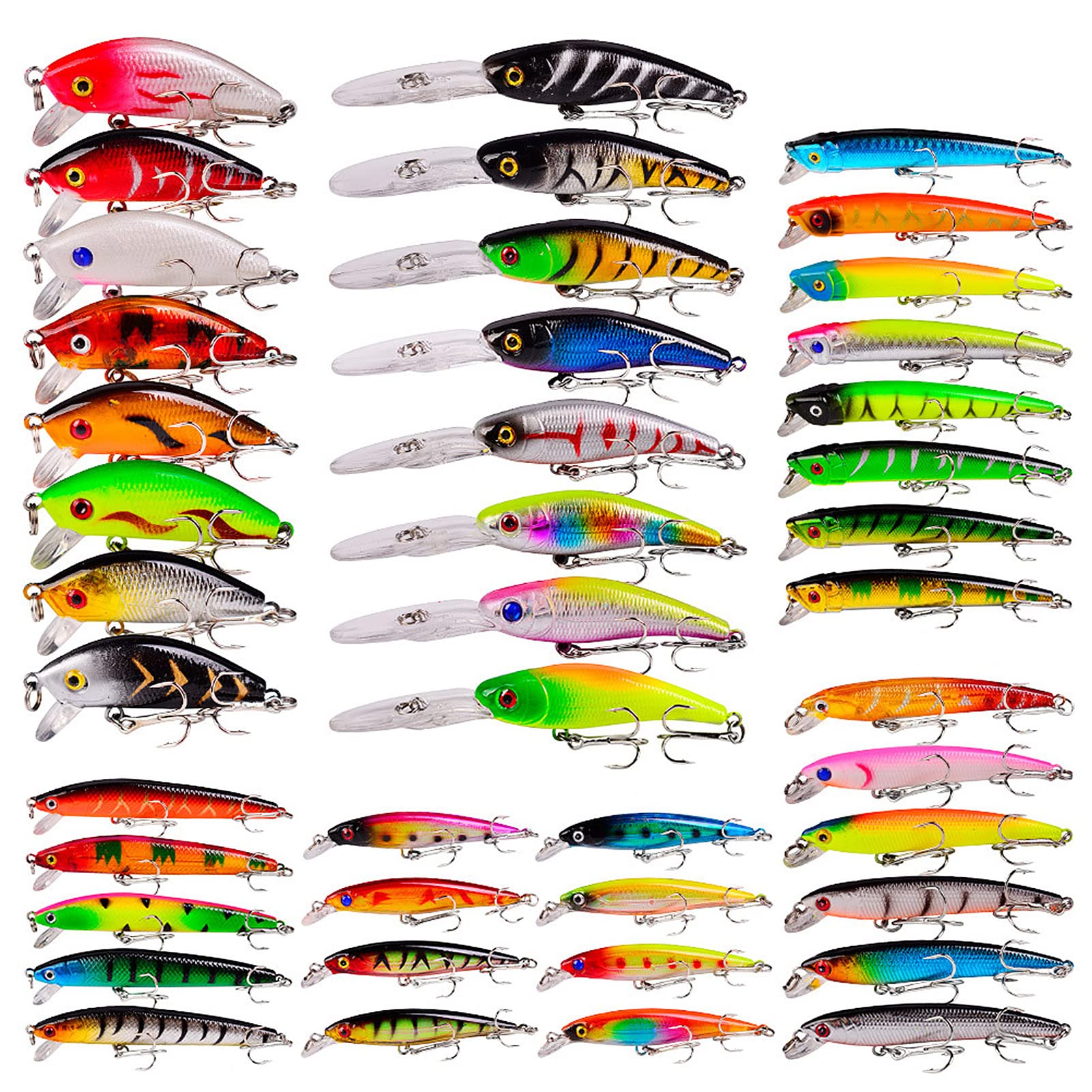 Domary Juego de Señuelos de Pesca Duros Artificiales, Cebo Pececillo Realista para Pescadores Agua Dulce y Salada, 43 Uds.