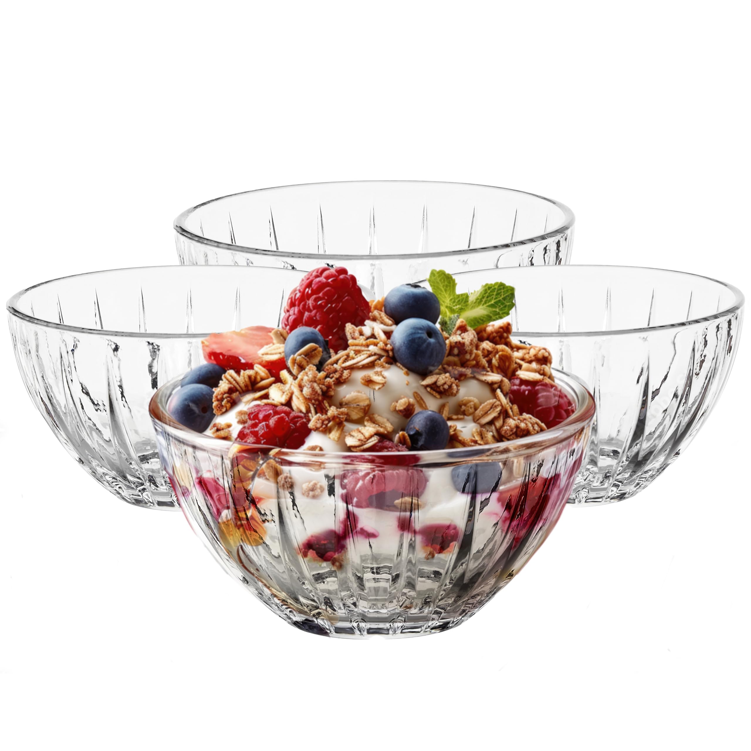 Premier Housewares Set of 4 Crystal Bowls for Kitchen/Stylish Clear Crystal Serving Bowls/Versatile Small Bowls for Serving W12 x D12 x H7cm