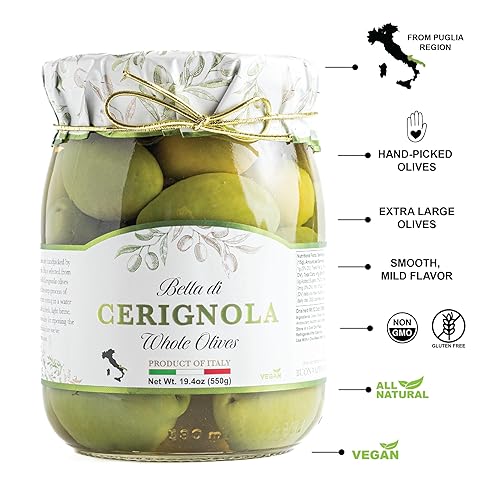 Miniatura 9 de Giusto Sapore Aceitunas italianas  Castelvetrano sin hueso  Premium Gourmet libre de OGM  Importado de Italia y propiedad familiar  19.4 oz.