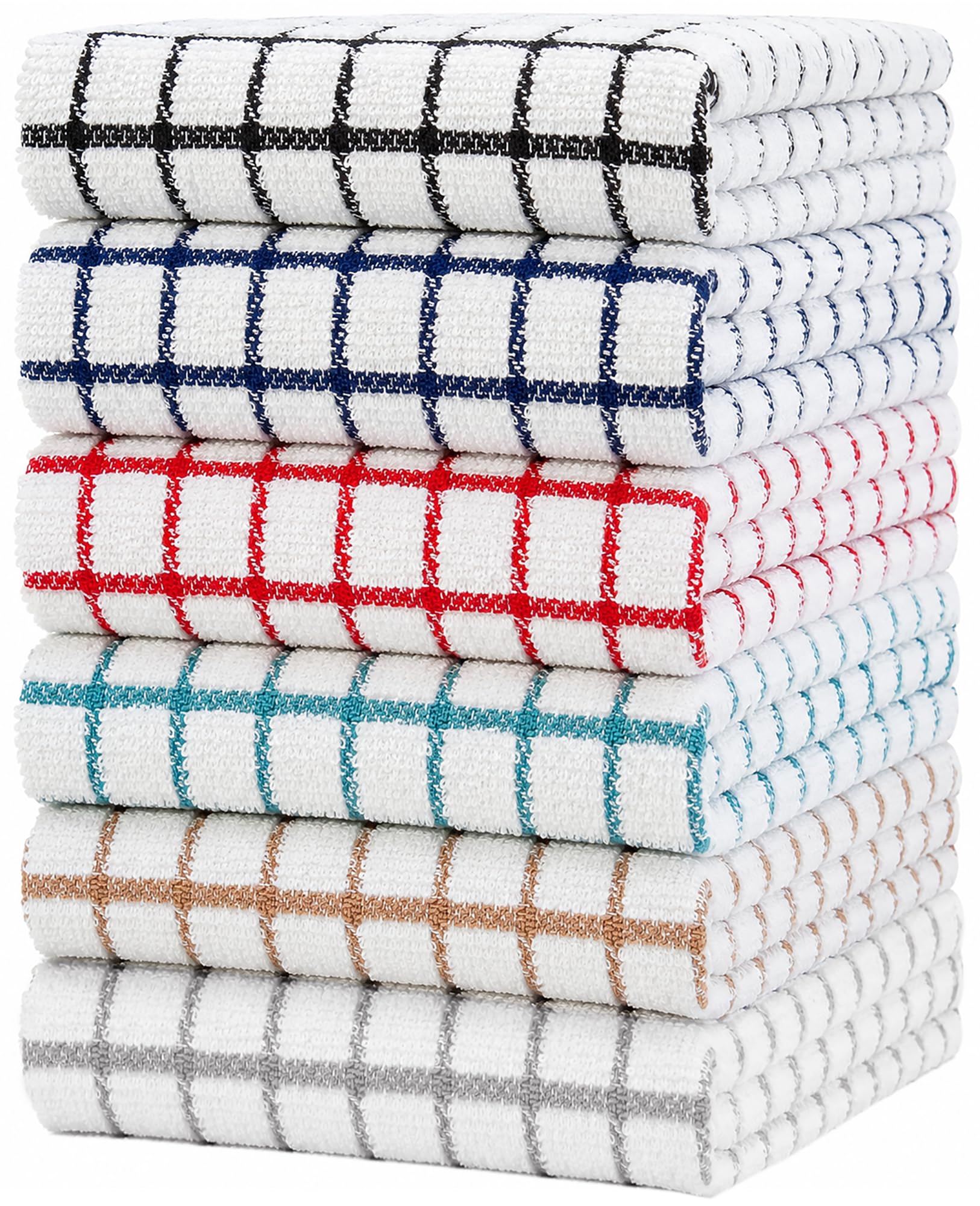 Bumble Kitchen Towels (6-Pack), 16"x28", 100% Cotton, Multicoloured Checked