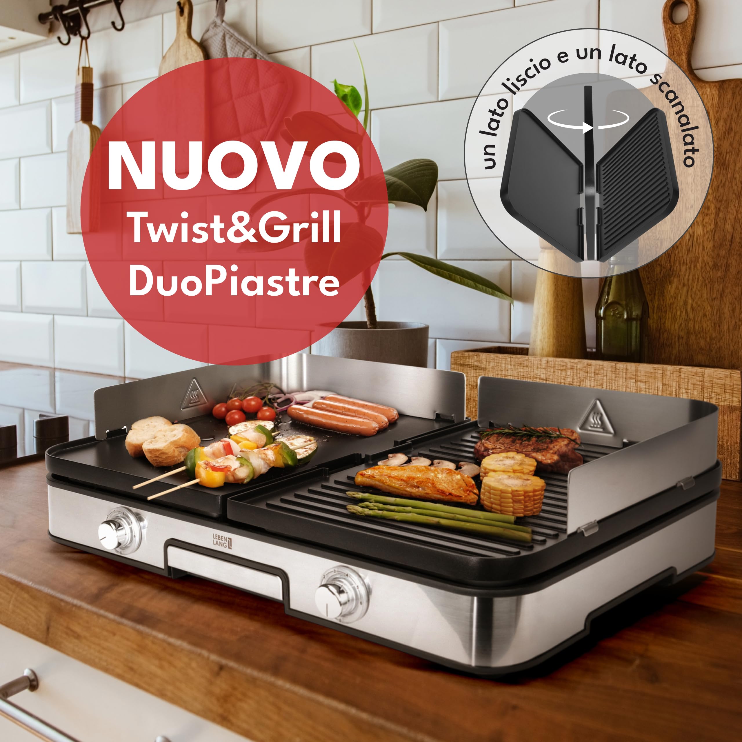 LEBENLANG Griglia Elettrica XXL 2400W - Grill Elettrico Piastra Senza Fumo BBQ Da Balcone
