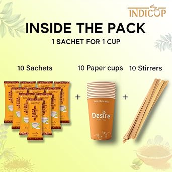 INDICUP Kesar Cardamom Tea Instant Premix, 20 Sachets (280Gms) Mix, Refreshing Taste 1 Count (Pack 2)