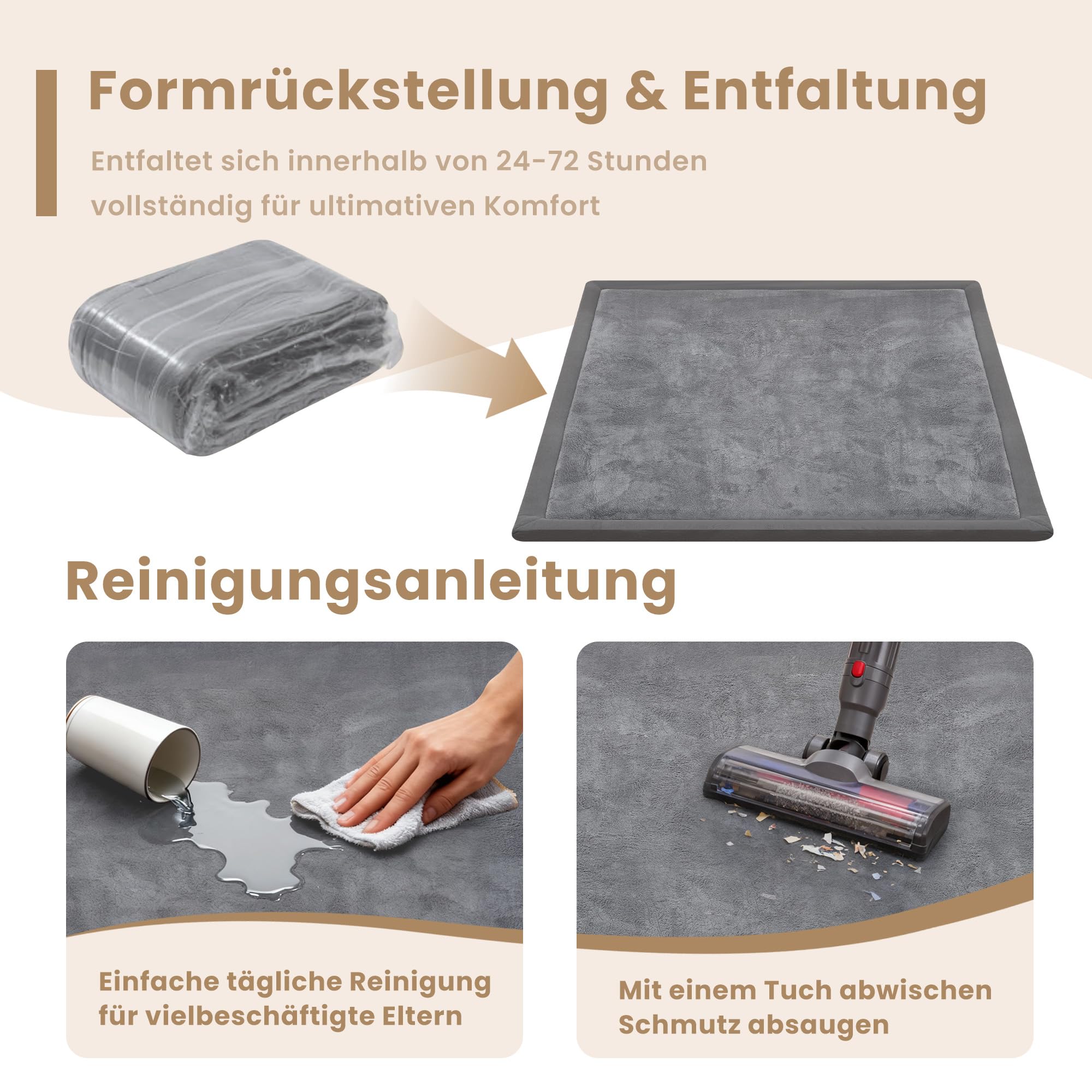 ACOMOPACK Baby Krabbelmatte 150x200x3.5cm Große Spielmatte mit Schaumfüllung Rutschfester Unterseite Weicher Teppich für Kinderzimmer und Laufgitter Dunkelgrau