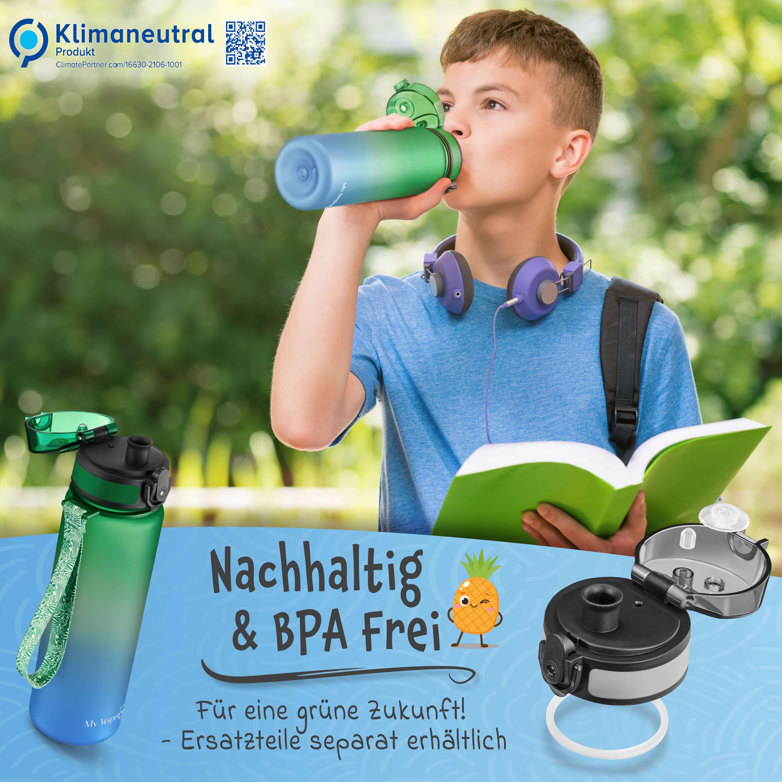My Vesperbox® Butelka na wodę dla dzieci – szczelna butelka na napoje gazowane – Water Bottle Kids – do szkoły i na sport – butelka dla dziewczynek i chłopców