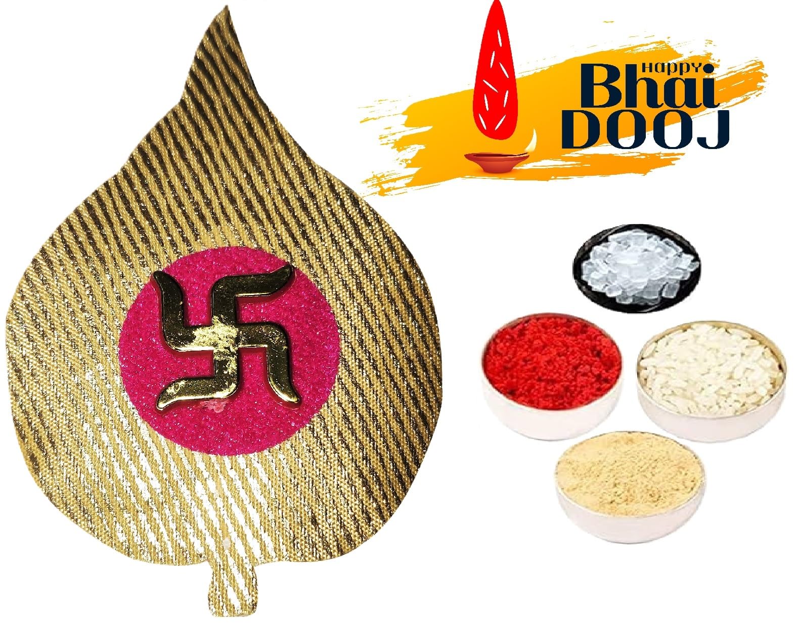 Popcorn Fusion OM Bhai Dooj Gift Set for Brother with Sweets Dry Fruit Chana Burfi & Chawal Mishri Roli Chandan Pack for Bhai Bhaiya 2