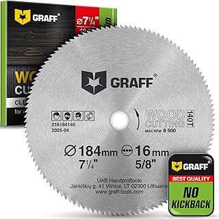 7-1/4 Inch Carbon Steel Circular Saw Blade for Wood, Plywood, Laminate, Drywall, Plastic – 140T Wood Cutting Disc with 5/8 Inch Arbor from GRAFF