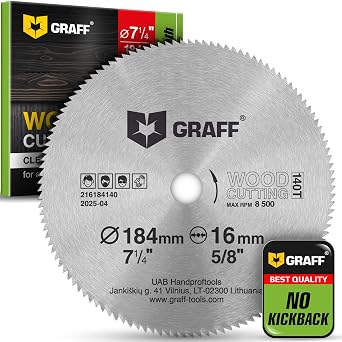 7-1/4 Inch Carbon Steel Circular Saw Blade for Wood, Plywood, Laminate, Drywall, Plastic 140T Wood Cutting Disc with 5/8 Inch Arbor from GRAFF