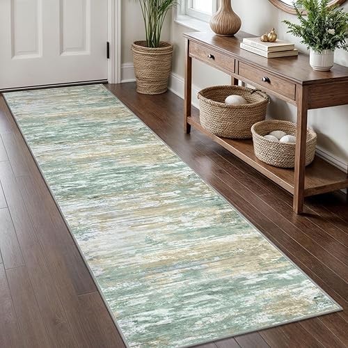 Miniatura 143 de KOZYFLY Alfombra moderna abstracta lavable de 2.6 x 10 pies, antideslizante, suave, alfombra de camino de cocina, alfombra a rayas azules óxido para