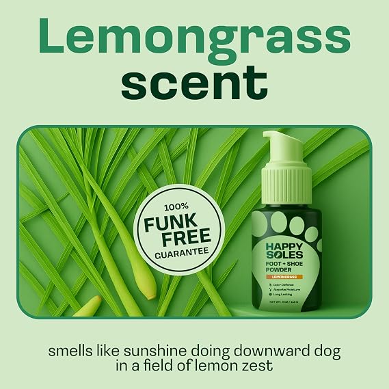 Foot & Shoe Deodorizer Powder Spray - Talc-Free, Vegan, Non-Aerosol Mess-Free Spray - Absorbs Sweat & Fights Odor with Bamboo & Tapioca - Long-Lasting Freshness & Comfort (Lemongrass)