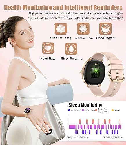 Miniatura 3 de Relojes inteligentes para mujer, reloj inteligente de 1.72 pulgadas para teléfonos Android con monitor de frecuencia cardíaca/sueño, más de 100 Oro