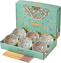 ONICORN Porcelain Dessert Bowls Gift Box Set Ceramic Bowl For Ice Cream,Soup,Rice,Snack,Side Bowl,Microwave And Dishwasher Safe - Unique Design With Grid And Wave Pattern(Green,Pack Of 6),280 ML