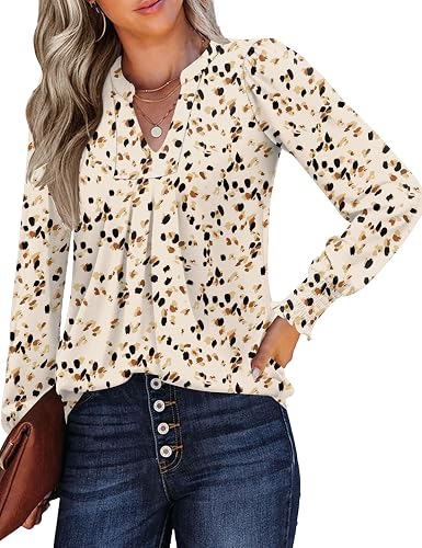 Bashafo Womens Summer Tops Elegant Ladies Tops and Blouses Smocked V Neck Long S