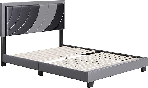 Miniatura 97 de Boyd Sleep Beaumont - Cama de plataforma tapizada con cabecero, base de colchón con 14 soportes de listones de madera, no requiere somier, piel
