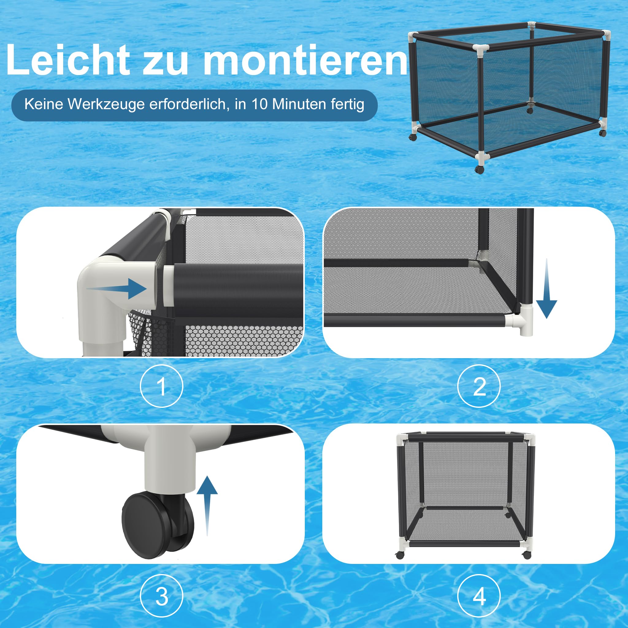 UISEBRT Pojemnik do przechowywania basenu, 122 x 78 x 88 cm, do użytku na zewnątrz, z rolkami, czarny organizer z siatki, na koła do pływania, piłki plażowe, makaron basenowy, zabawki i sprzęt