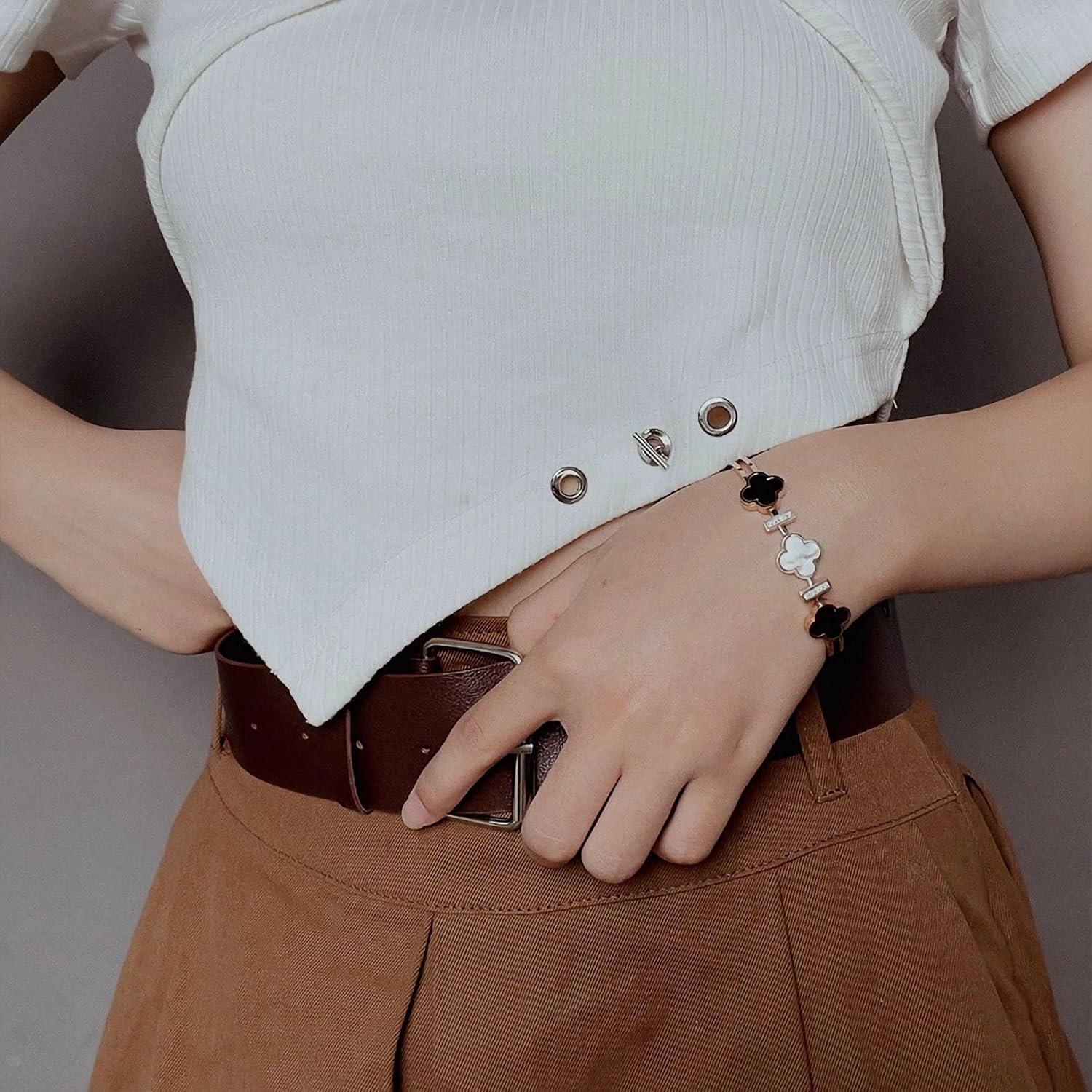 18K Gold Plated Four Leaf Clover Bracelet for Women. Trendy Clover Women's Rose Gold Bracelet. Best Clover Bracelet Jewelry Gift for Women. - Image 5