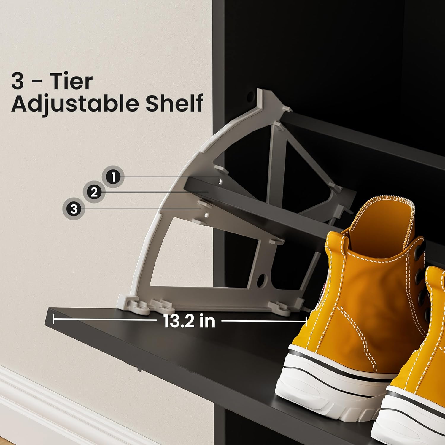 Anystyle Black Shoe Storage Cabinet for Large Shoes, 3-Tier Adjustable Flip-Door Organizer, Space-Saving Wooden Cabinet for Entryway, Closet, Living Room, 31.5" W x 49.2" H