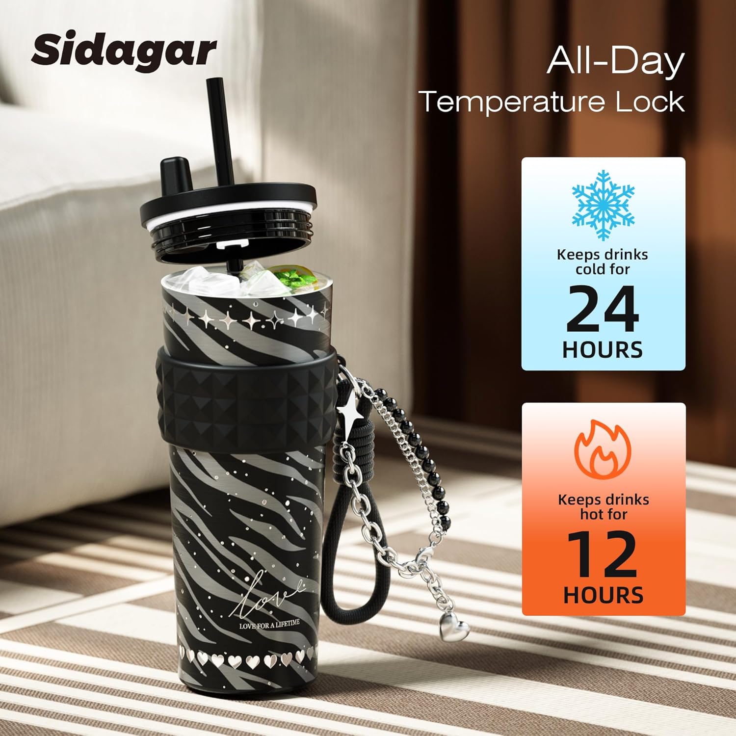 24 oz Stainless Steel Tumbler with Lid and Straw, Insulated Coffee Mug, Leak Proof, Portable Iced Travel Water Bottle, Reusable Thermal Coffee Cup Gift for Women, Black - Image 5