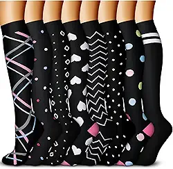 Quxiang Meias de compressão para circulação, unissex, (8 pares), excelentes para corrida e ciclismo, 15-20 mmHg