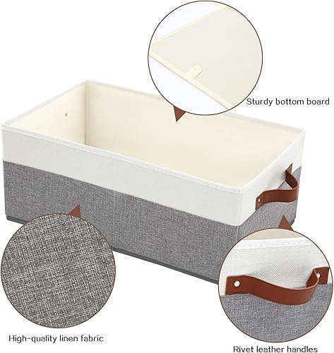 Miniatura 4 de Paquete de 3 contenedores de almacenamiento de gran capacidad para estantes, cestas de almacenamiento de armario de tela, cajas con asas de cuero