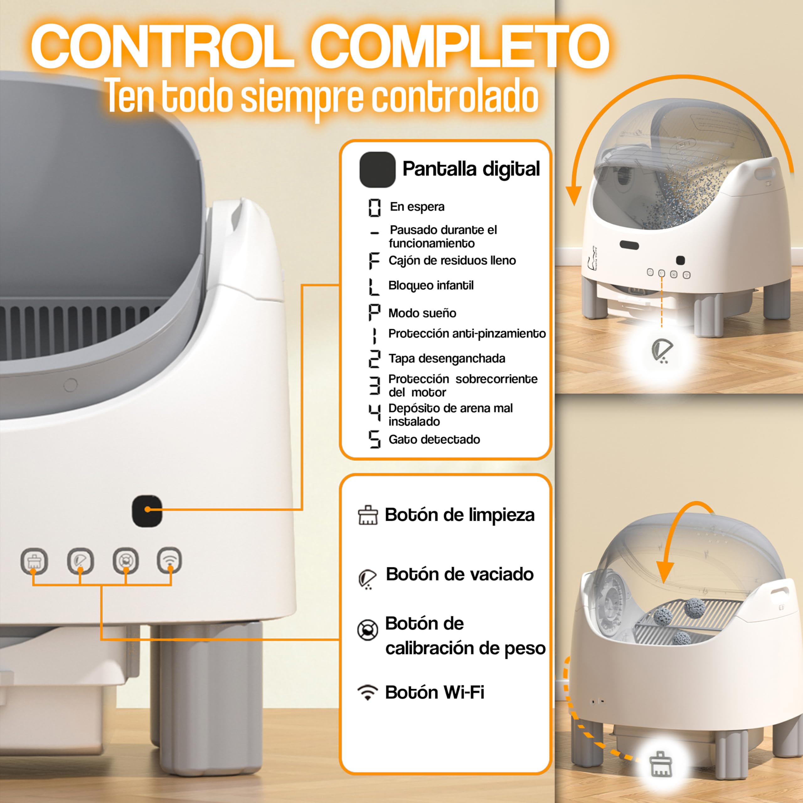 Arenero Automatico Familia Bombay - Arenero Gatos Autolimpiable - Caixa de Areia para Gatos Automatico - Arenero Electrico - Automatic Cat Litter Box Cleaning - ONG contra la Leucemia - Inteligente