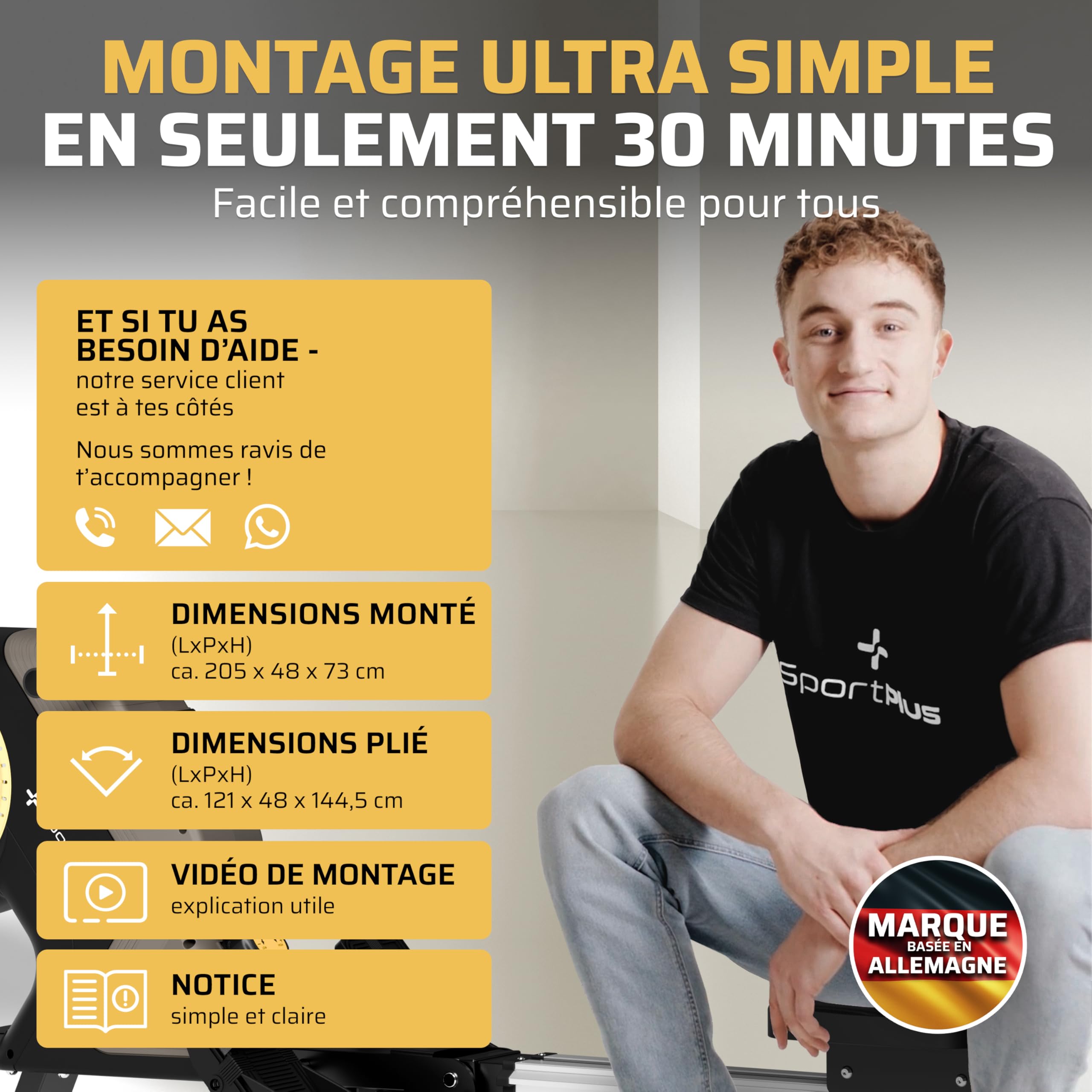 SportPlus Rameur pour la Maison avec 8 Niveaux, système de freinage magnétique Silencieux et sans Entretien, écran Compact, Poids de l'utilisateur jusqu'à 150 kg