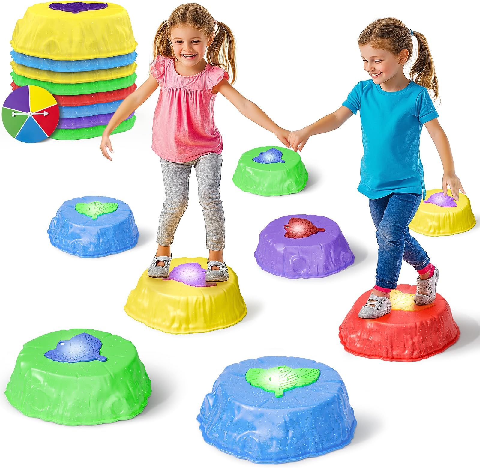 8pc Stepping Stones for Kids 3-5, Outdoor Sensory Balance Play Toys for Toddlers, Sensory Room Must Haves Playground Equipment, Indoor & Outside Activities Backyard Toys with Lights