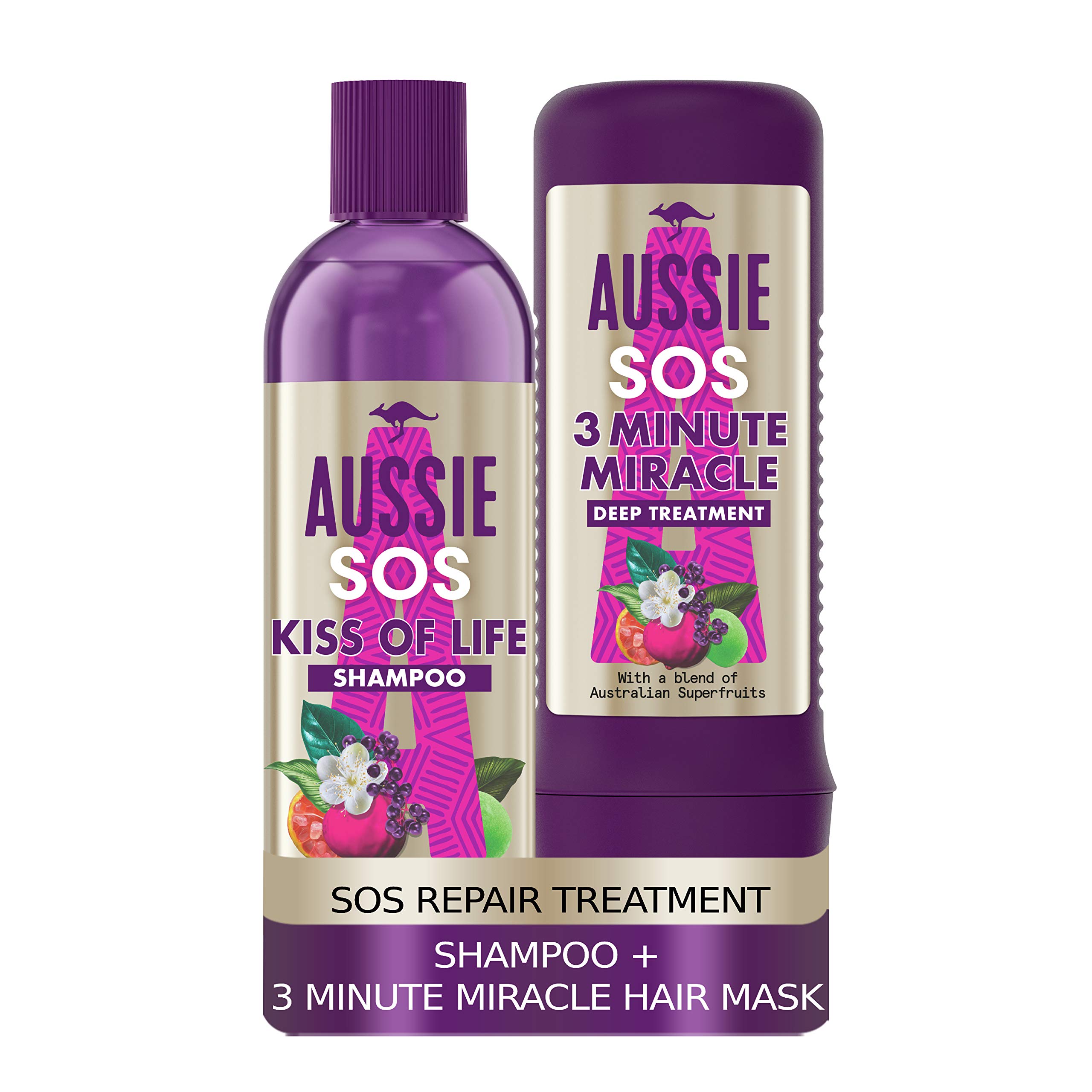 Aussie Shampoo and 3 Minute Miracle Set SOS Kiss of Life Hair Repair