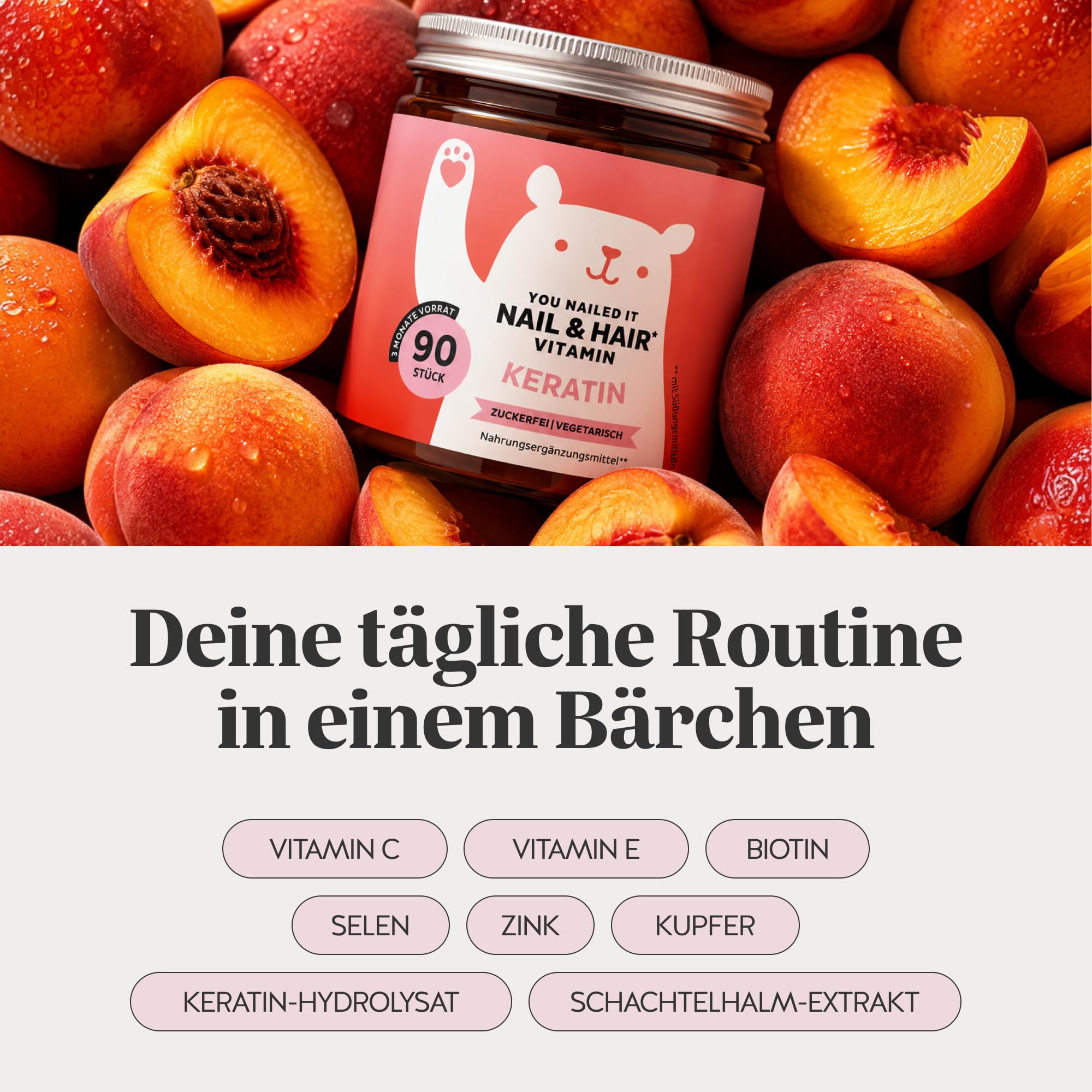 Bears with Benefits - Gummibärchen Keratin - Haare & Nägel - 90 Stück | You Nailed It Nail & Hair - Keratinhydrolysat, Biotin, Vitamin C, E, Zink - Vorrat für 3 Monate - Zuckerfrei, Vegetarisch