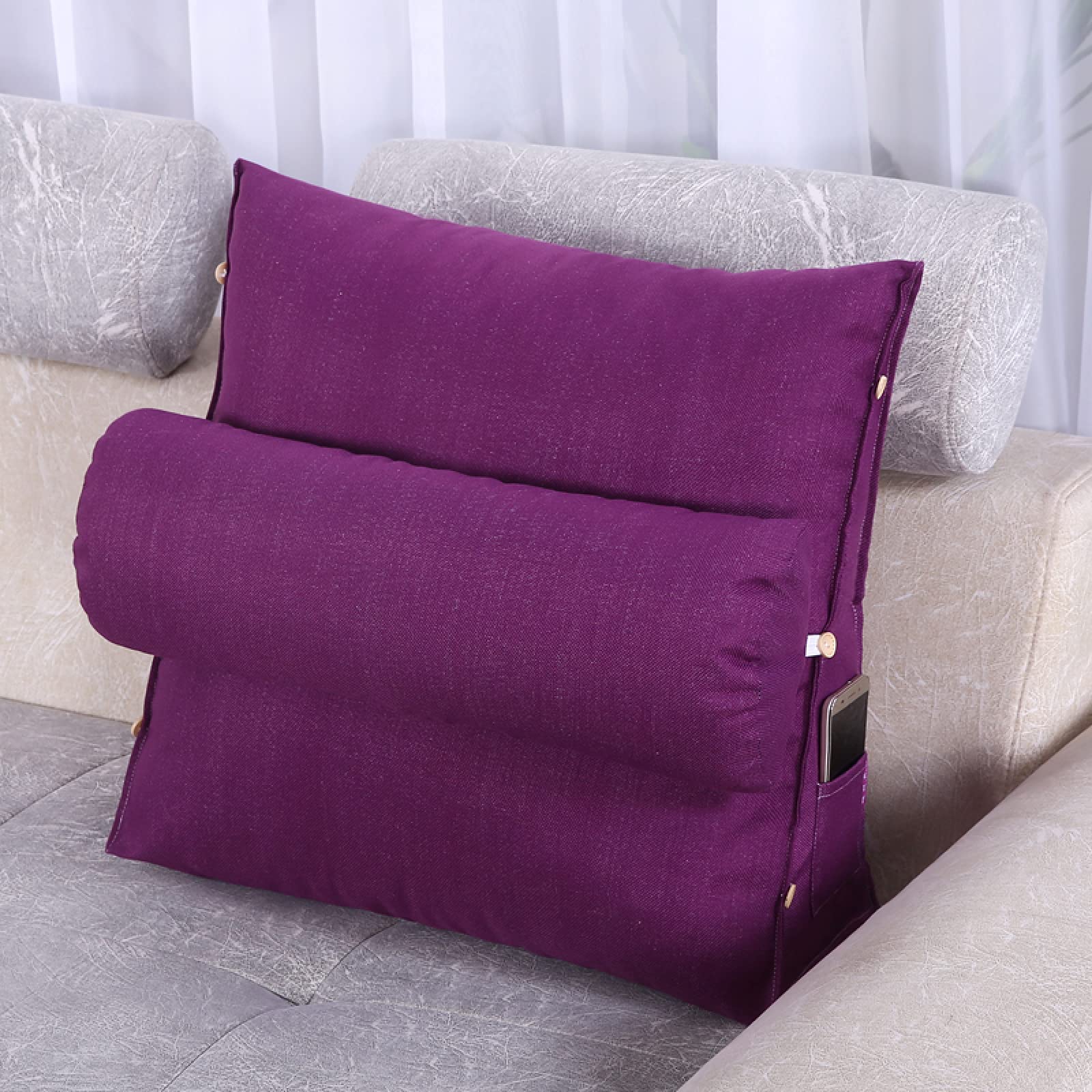 Coussin de lecture triangulaire contre le mal de dos et de nuque au lit