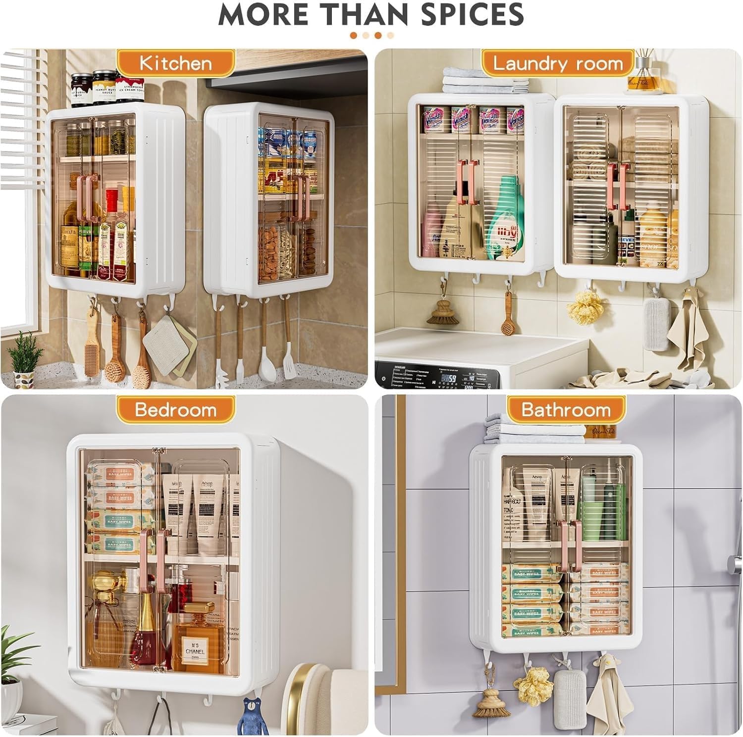 Shaavix 3 Layer Self Adhesive No Drill Storage Cabinet for Kitchen Organizer, Wall Mounted Storage Cabinet, Multipurpose Hanging Cabinet for Spices, Utensils and Essentials 4