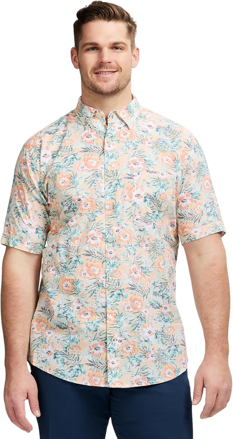 Izod Mens Big and Tall Saltwater Dockside Short Sleeve Button Down Shirt